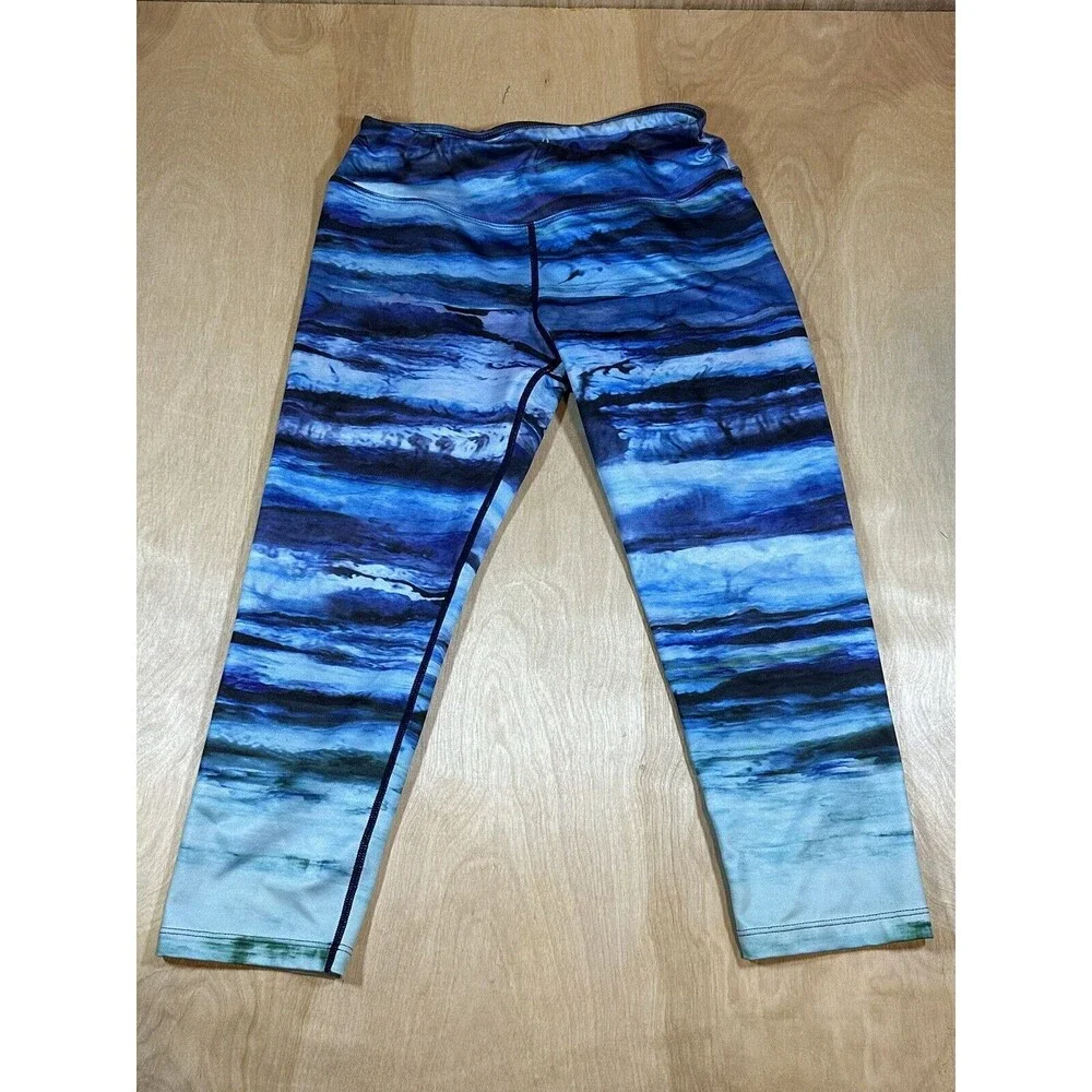PrAna Blue Watercolor Roxanne Capri Stretch Leggings Pants Womens Small Made USA - Picture 1 of 8